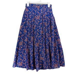 Berthie Paris Maxi Skirt 4 Blue Floral Sheer High Slit Long Lined Bohemian Retro